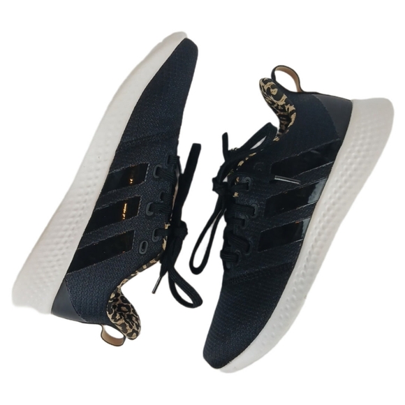 Adidas 7.5 Black White Cheetah Sneakers Trim Running Cloudfoam Super Puremotion - Picture 11 of 15